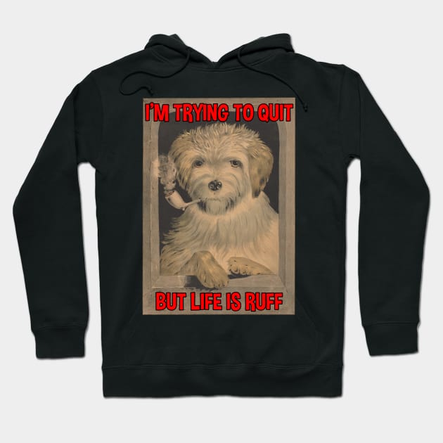 dog smoking a pipe life is ruff Hoodie by Captain-Jackson